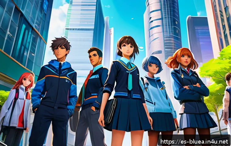 블루아카이브 매뉴얼 업데이트 - A dynamic tactical RPG team formation scene showcasing diverse anime-style characters in stylish sch...