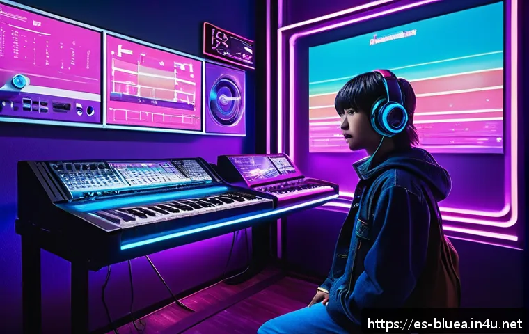 블루아카이브 학원별 테마곡 - A vibrant futuristic school scene inspired by Akihabara academy, featuring students dressed in moder...