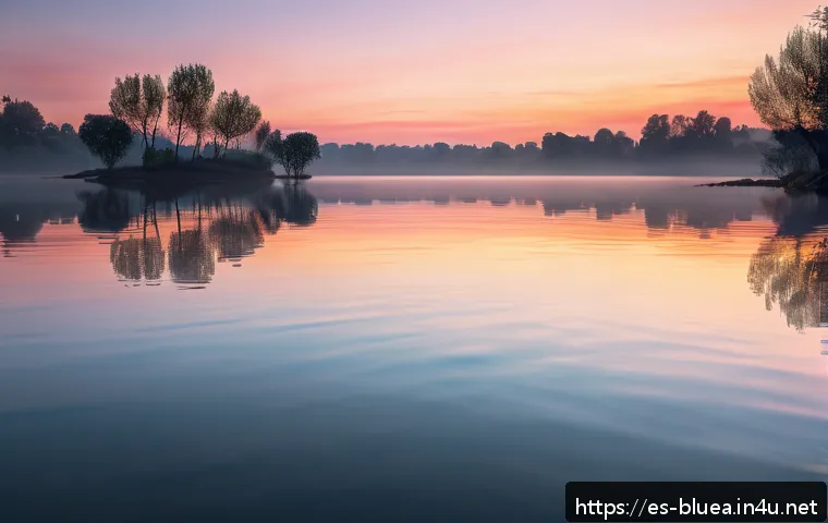 블루아카이브 백그라운드 설정 - A serene pastel-toned background featuring a soft sunset over a calm lake with gentle ripples, subtl...