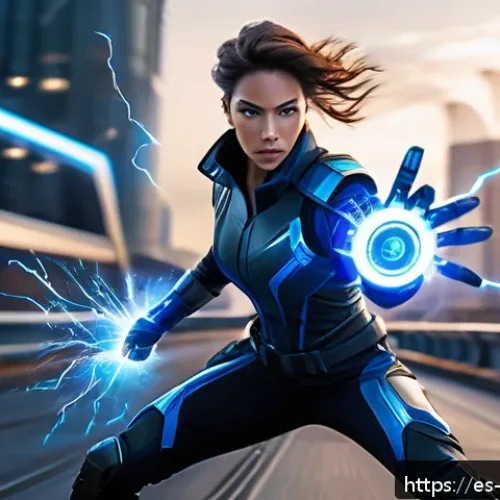 블루아카이브 DPS 순위 - A dynamic battle scene featuring a sleek female DPS character named Aris, dressed in a stylish, futu...